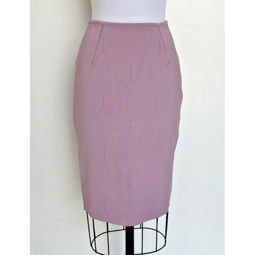 Paula Hian Fleur Stretch Knit Skirt with Laser Cut Scallop Skirt Small Lavender